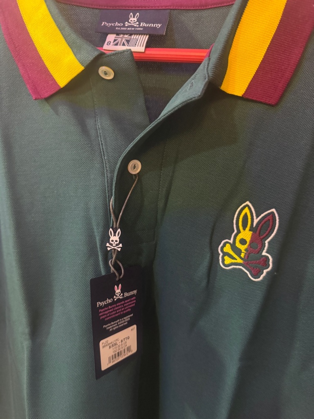 Psycho Bunny Forest Green Polo with Yellow & Maroon Collar - Picture 3 of 3